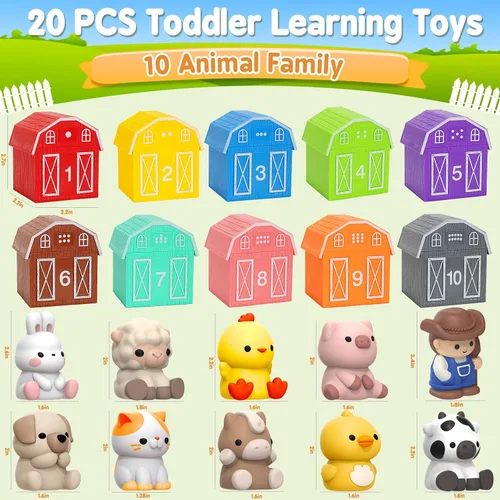 Vista 6 de Aigybobo Juguetes de aprendizaje para niños de 1, 2, 3 años, 40 juguetes de animales Montessori, contar, combinar y clasificar juegos de motricidad