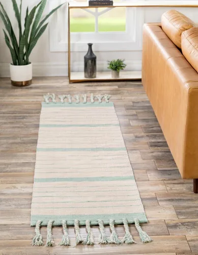 Vista 12 de Unique Loom Chindi Cotton Collection - Alfombra de área - Sophie (2 pies 2 pulgadas x 6 pies 1 pulgada, color aguamarina y blanco)