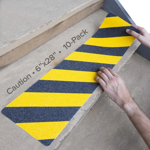 Vista 25 de LifeGrip - Peldaños de tracción antideslizantes (paquete de 10), 4 x 28 pulgadas, amarillo y negro, cinta de mejor agarre con textura