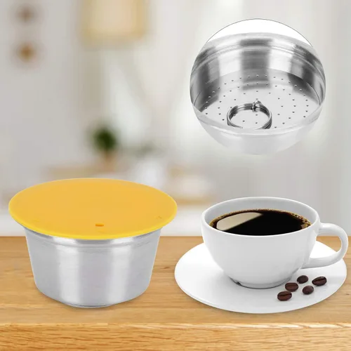 Vista 4 de Cápsulas de café reutilizables recargables de 2.087 in, taza de filtro, cápsula de café de acero inoxidable para cafetera Dolce Gusto (amarillo)