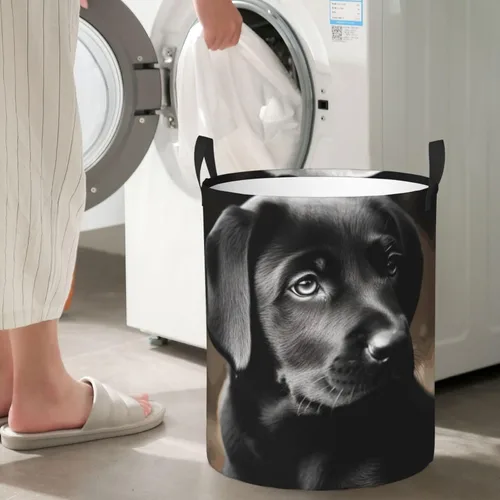 Vista 7 de Black Labrador Puppy print Circular Hamper Waterproof Storage Bin Organizer Basket Laundry Hamper With Handles For Clothes Toys Small
