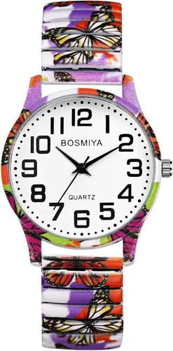 Vista 10 de Lancardo Reloj de pulsera para mujer: Bohemia elástica analógica de cuarzo, gran número, esfera blanca, fácil de leer, cumpleaños, día de San