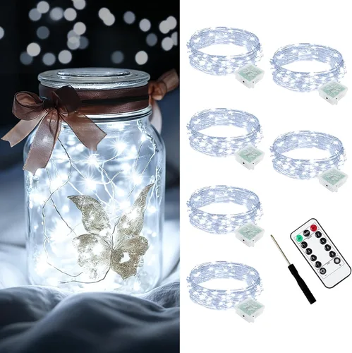 Vista 47 de AIKEI Paquete de 12 luces LED de hadas que funcionan con pilas, guirnaldas de luces impermeables de 7 pies, 20 luces LED de luciérnagas estrelladas