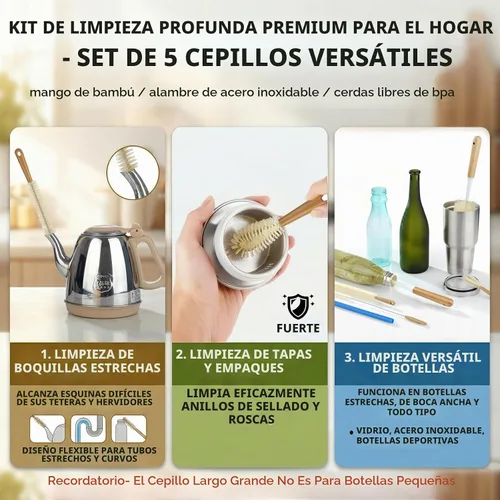 Vista 7 de ALINK Juego de cepillos largos extra grandes para botellas – Limpiador de botellas con mango de bambú de 16/15 pulgadas de largo para botellas