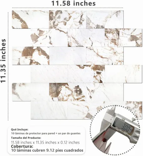 Vista 6 de STICKGOO 10 hojas de revestimiento para despegar y pegar, panel de pared 3D de material compuesto de aluminio, calcomanías de azulejos tipo metro