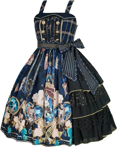 Vista 2 de Mingyuezai Vestido de Lolita para mujer, sin mangas, estampado de princesa, disfraz de cosplay