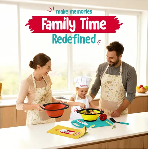 Vista 7 de Baketivity Juego de cocina para niños, utensilios reales con guía de herramientas de cocina, juego completo de cocina junior regalo para niñas