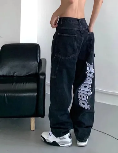 Vista 2 de Y2k Jeans - Pantalones de mezclilla para hombre, holgados, vintage, gráficos, estéticos, hip hop, pantalones de mezclilla Y2k Fashion Streetwear