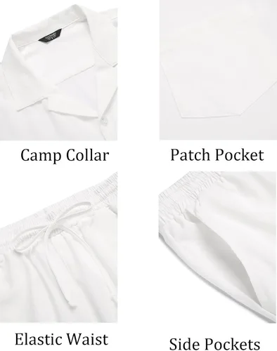 Vista 5 de COOFANDY Conjunto de camisa de 2 piezas para hombre, manga corta, con botones, casual, hippie, vacaciones, playa, camisetas y pantalones cortos