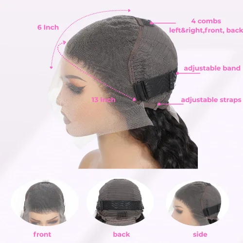 Vista 3 de Pelucas de cabello humano ondulado de 18 pulgadas, 13 x 6 pulgadas, densidad 200, encaje frontal, peluca de cabello humano prearrancado