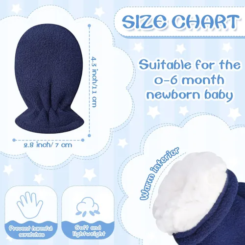 Vista 4 de 6 pares de guantes de vellón para bebé recién nacido de 0 a 6 meses guantes de invierno sin rasguños guantes de invierno sin pulgares guantes