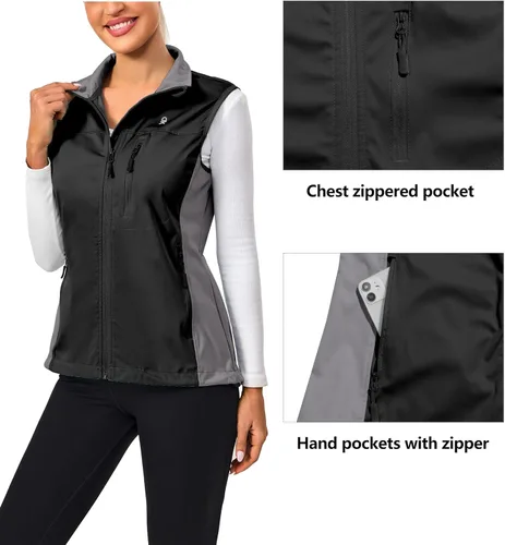 Vista 2 de Little Donkey Andy Chaleco Softshell ligero a prueba de viento para mujer, para golf, tenis, correr, ciclismo