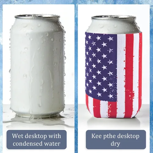 Vista 4 de 12 fundas para enfriar latas con bandera de Estados Unidos, neopreno a granel para latas y botellas, 120z