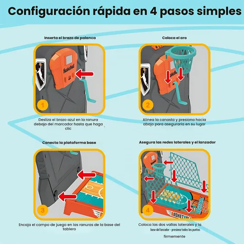Vista 8 de Juego de baloncesto de mesa: mini arcada de escritorio compacta, juego de escritorio para interiores con puntuación electrónica, luces y sonido