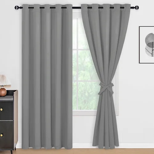 Vista 133 de DWCN - Cortinas 100% opacas para dormitorio con forro negro, cortinas de ventana de doble capa con aislamiento térmico que oscurecen toda la Azul