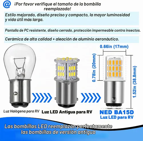 Vista 4 de Heifymi Bombilla BA15D 1142 de 12 voltios, blanco cálido, 2700K, 3W, 1004, 1076, 1130, 1176, LED, AC/DC, 12-24V, repuesto de bajo voltaje para luz