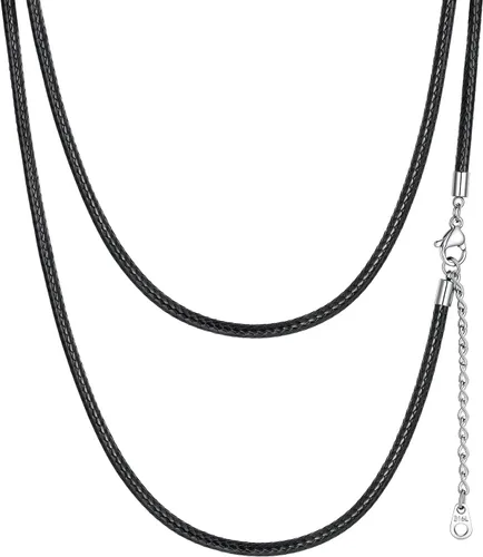 Vista 17 de ChainsHouse Collar de Cuero Negro Trenzado Impermeable con Cierre, Cadena de Cuerda DIY para Hombre y Mujer para Colgante, Personalización a. 0.079