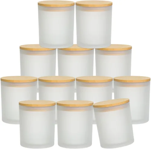 Vista 8 de SUPMIND Paquete de 15 tarros de vidrio para velas, recipientes vacíos de 7 onzas líquidas de ámbar esmerilado con tapas de bambú y etiquetas