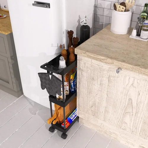 Vista 4 de Simple Houseware Carrito de almacenamiento delgado/estrecho de 3 niveles con asa, 5.5 pulgadas de ancho x 26.5 pulgadas de alto, organizador rodante