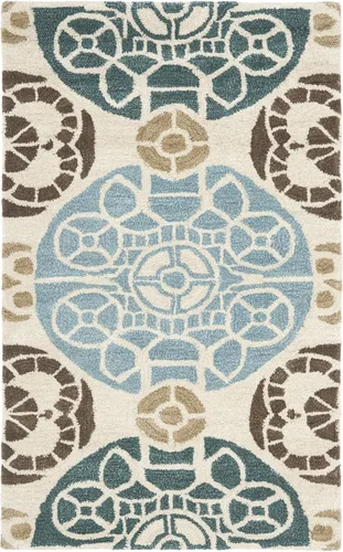 Vista 3 de SAFAVIEH Wyndham Collection - Alfombra decorativa de 2 x 3 pies, beige y azul, hecha a mano, lana moderna, ideal para zonas de alto tráfico