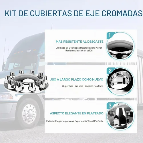 Vista 3 de Cubierta de eje de 1.299 in cromada con rosca estándar con 2 cubiertas de rueda de eje delantero, tapas de cubo extraíbles para semirremolque