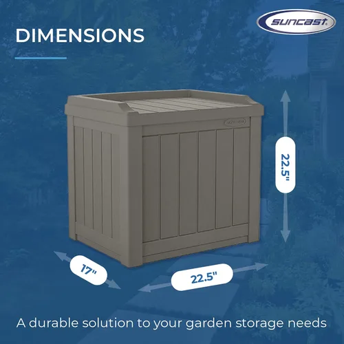 Vista 8 de Suncast Paquete de 2 cajas de almacenamiento pequeñas de 22 galones para interiores o exteriores, con atractivo asiento de banco y tapa reforzada