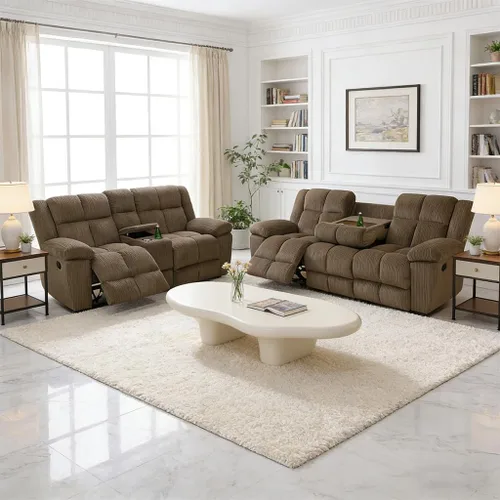 Vista 8 de Juego de sofá reclinable manual, juego de sofá reclinable de microfibra, juego de muebles modernos para sala de estar, sofá reclinable para sala