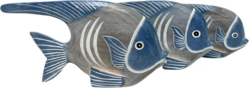 Vista 2 de WorldBazzar Hermoso conjunto único de 3 peces de madera tallada a mano estatua escultura arte ángel