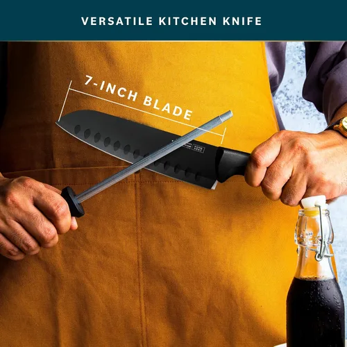 Vista 5 de Home Hero 2 cuchillos Santoku con funda, cuchillo de corte de acero inoxidable de alto carbono con mango ergonómico, cuchillo de cocina multiusos