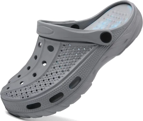 Vista 14 de ChayChax Zuecos con soporte de arco para hombre y mujer, zapatos de jardín, pantuflas antideslizantes para exteriores y playa con plantilla
