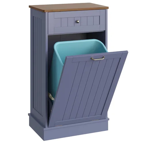 Vista 12 de LOUVIXA Gabinete de basura inclinable, armario de basura oculto con cajón, soporte de madera para basura a prueba de perros, cesta de lavandería