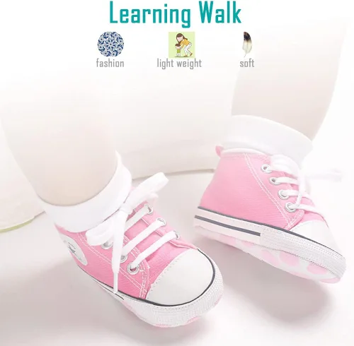 Vista 4 de Zapatos de lona para bebés recién nacidos, suela suave, para los primeros pasos, zapatos planos para niños pequeños, zapatos de mezclilla unisex