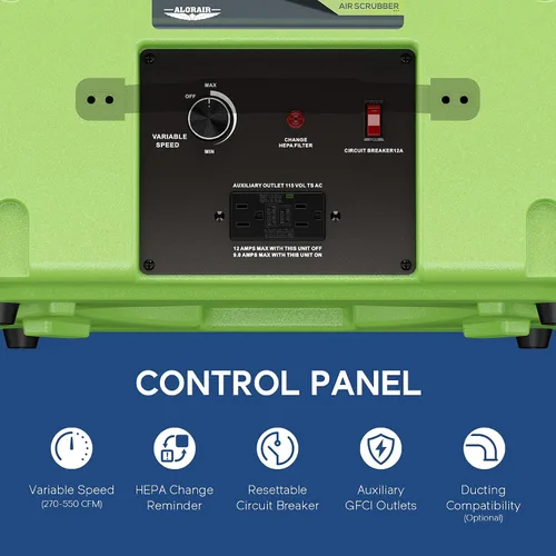 Vista 4 de ALORAIR Depurador de aire con filtración de 3 etapas, máquina de aire negativo apilable para uso industrial y comercial, filtro de aire resistente