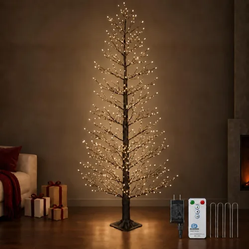 Vista 20 de Árbol de abedul iluminado de 7 pies, 1000 luces LED multicolor con luces parpadeantes, modos parpadeantes o constantes, alambre de alta densidad
