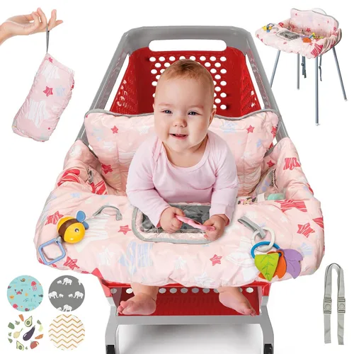 Vista 20 de PILLANI Asiento de carrito de compras para bebé, funda de silla alta para asiento de restaurante - Funda de carrito de comestibles para bebé niña