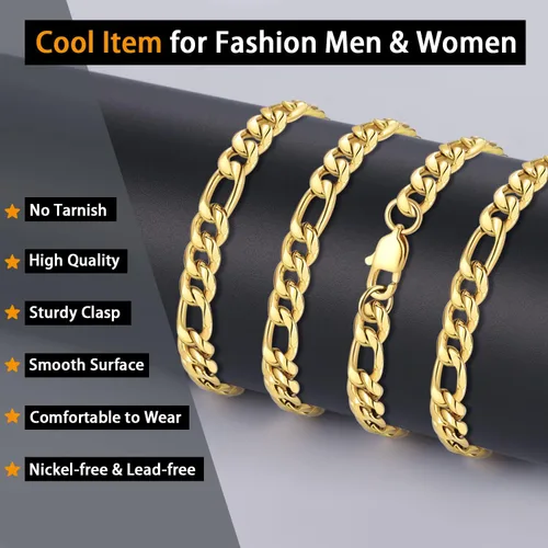 Vista 2 de Jewlpire Silver Chain Gold Chain for Men Boys, 14k Gold Plated Men's Necklaces Figaro Chain 5.5mm7mm Mens Chain 161820222426 inch