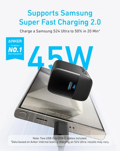 Vista 2 de Anker Bloque de cargador USB C de 45 W, paquete de 2 cargadores tipo C de Negro