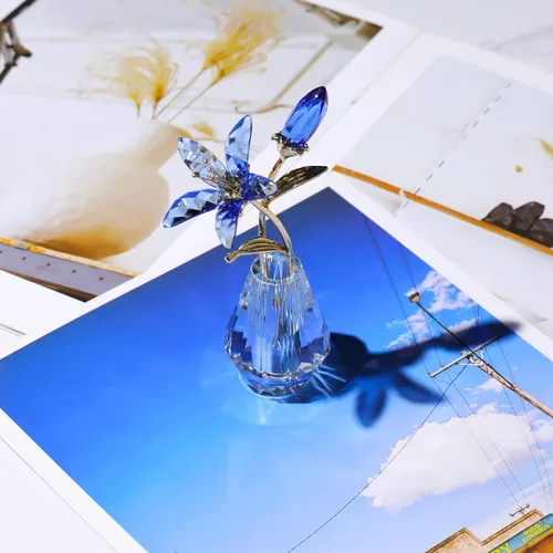 Vista 6 de Ornalrist Flores de lirio de tigre de cristal con jarrón, tallo de metal, flor de lirio azul, regalos coleccionables para mujeres, figuras florales