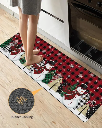 Vista 3 de Tapete de baño con diseño de muñeco de nieve a cuadros para bañera, tapete antideslizante de secado rápido y absorbente, tierra de diatomeas
