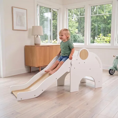 Vista 2 de Avenlur Nima - Tobogán interior con forma de elefante Montessori Waldorf, seguro, resistente y confiable, espacio de juego interior perfecto