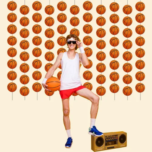 Vista 6 de Juego de 12 pancartas de baloncesto para fiesta de cumpleaños, diseño de remolino, para niños, adolescentes, hombres, cumpleaños, foto,