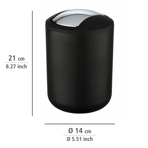 Vista 3 de WENKO 21211100 Cubo giratorio Brasil Black S - irrompible, capacidad 2 L, elastómero termoplástico (TPE), 5.5 x 7.5 x 5.5 in, negro