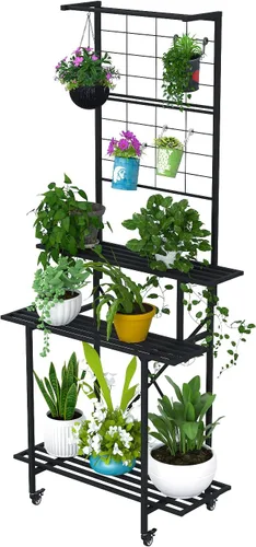 Vista 16 de Estante colgante para macetas, resistente soporte para plantas, enrejado, soporte para plantas de múltiples capas para el hogar, jardín, balcón