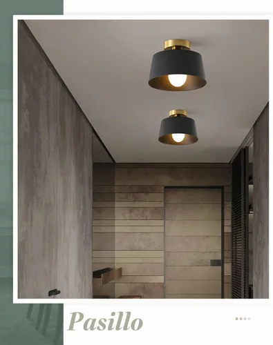 Vista 7 de Lámpara de Techo Moderna Semi Empotrada con Placa Dorada y Pantalla Negra Mate, Lámpara de Techo Estilo Granja para Isla de Cocina Comedor Vestíbulo