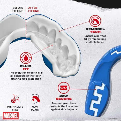 Vista 3 de Marvel Protector bucal deportivo, protector bucal de doble capa para adultos y jóvenes con estuche (bestia, junior (hasta 11 años)) Youth <11
