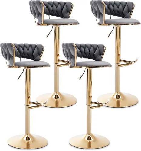 Vista 27 de Juego de 2 taburetes de bar de terciopelo giratorios con base de metal dorado, taburetes de bar modernos de altura de mostrador para cocina, pub