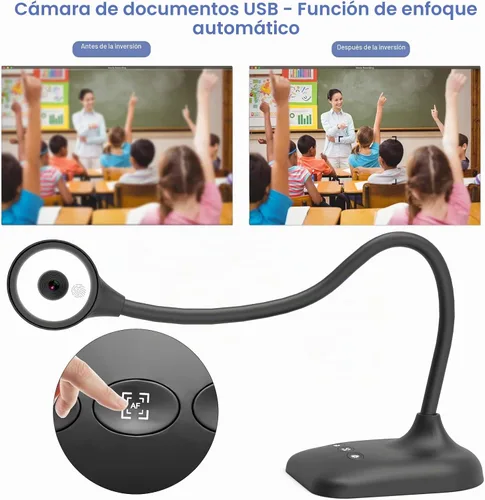 Vista 3 de Cámara de documentos USB para profesores, cámara web/doc para aula con formato A3, luces LED de 3 niveles, inversor de imagen, plegable, micrófono