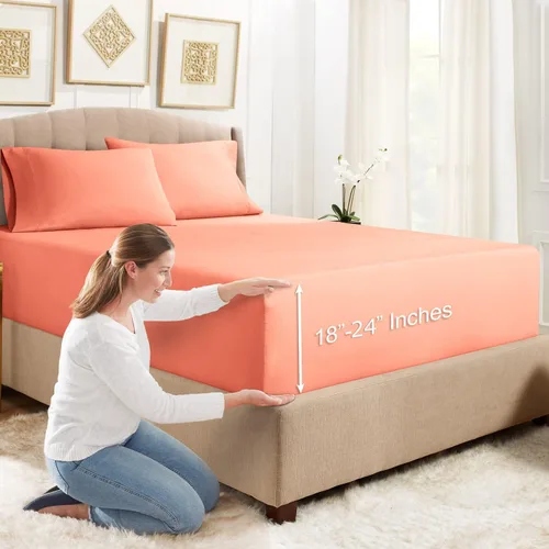 Vista 21 de Empyrean Bedding - Sábanas bajeras tamaño Queen, con sábana de cajón extra profunda – Juego de sábanas bajeras extra profundas, de 24 pulgadas
