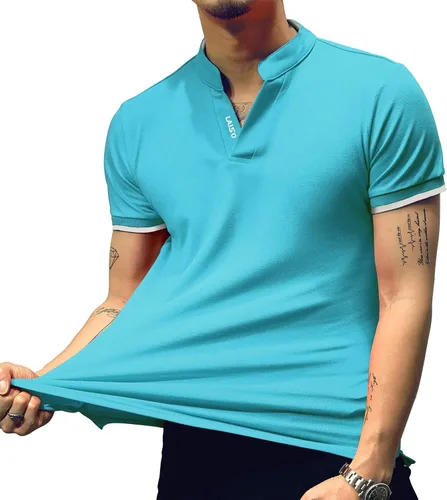 Vista 4 de LOGEEYAR Camisa polo de moda para hombre, de manga larga, ajustada, Henley, ropa de algodón piqué