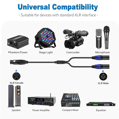 Vista 8 de LanSenSu XLR hembra a 2 XLR macho Patch Y cable, cable divisor de micrófono equilibrado, adaptador de audio, 11.8 pulgadas (paquete de 2)